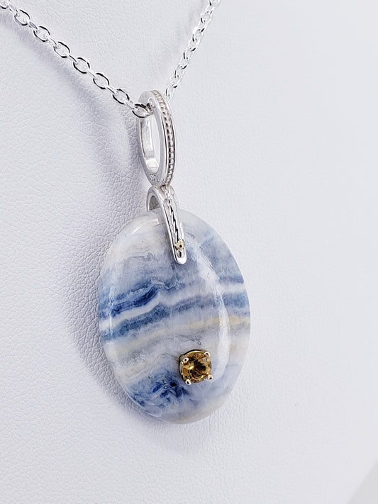 SS/14K Agate and Citrine Pendant