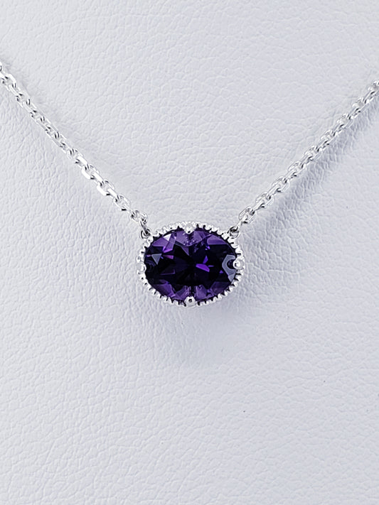 Sterling Amethyst Dainty Beaded Necklace